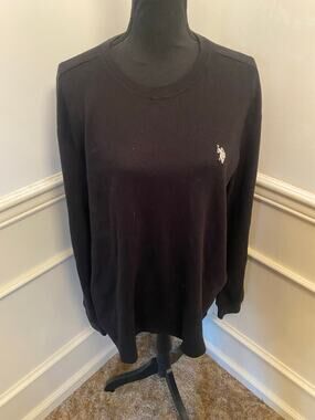 US Polo Assn Mens Crew Neck Pullover Waffle Knit Long Sleeve Thermal Pony Logo